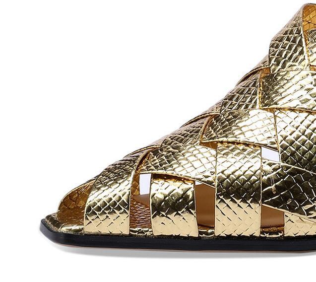 PANTOFOLA D’ORO Womens New Fashion Summer Open Toe Weave Textured Slippers Block Mid Heels Mules