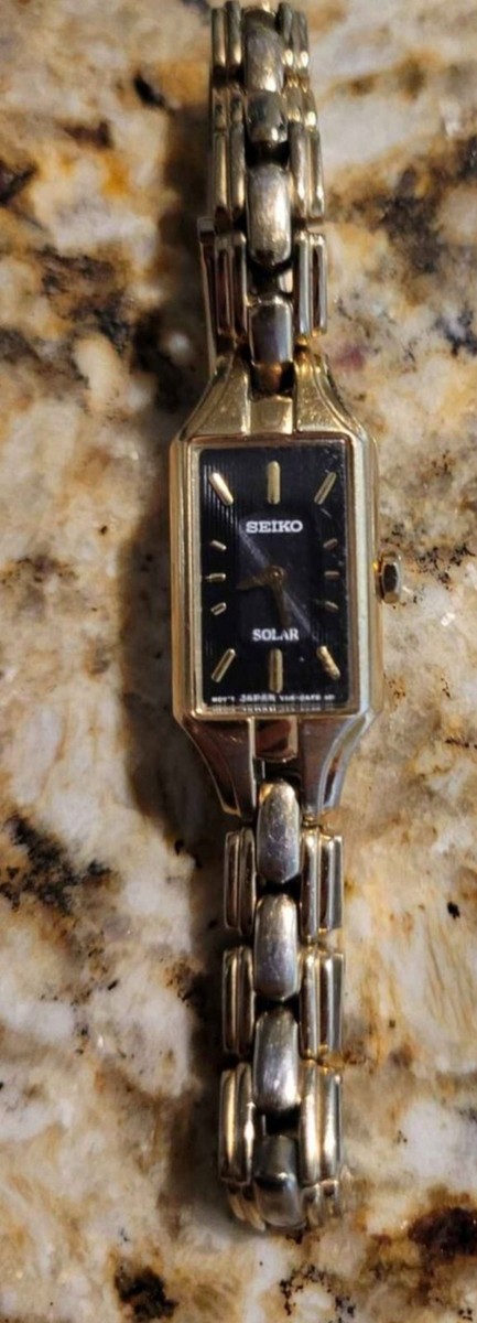 Seiko Ladies Gold Tone Black Dial Solar Powered Dress Watch