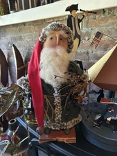 Primitive  Christmas SANTA Hand  Made  2023 With Working Lantern Bell Hat