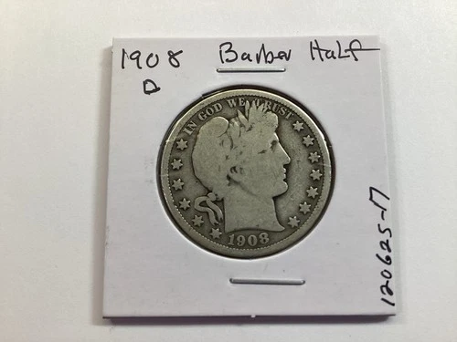 1908 D Barber Silver Half-Dollar Key Date in Very Fine Condition 120625 17te