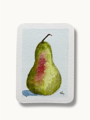 ACEO Watercolor Fruit Still Life  Pear  by Haley Shevi