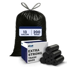 Plasticplace 13 gallon Extra Tall Drawstring 200 Count Pack of 1 , Black