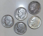 5 Each Roosevelt Dimes Circulated 90 Silver Mixed Dates Coin Lot 1946 included