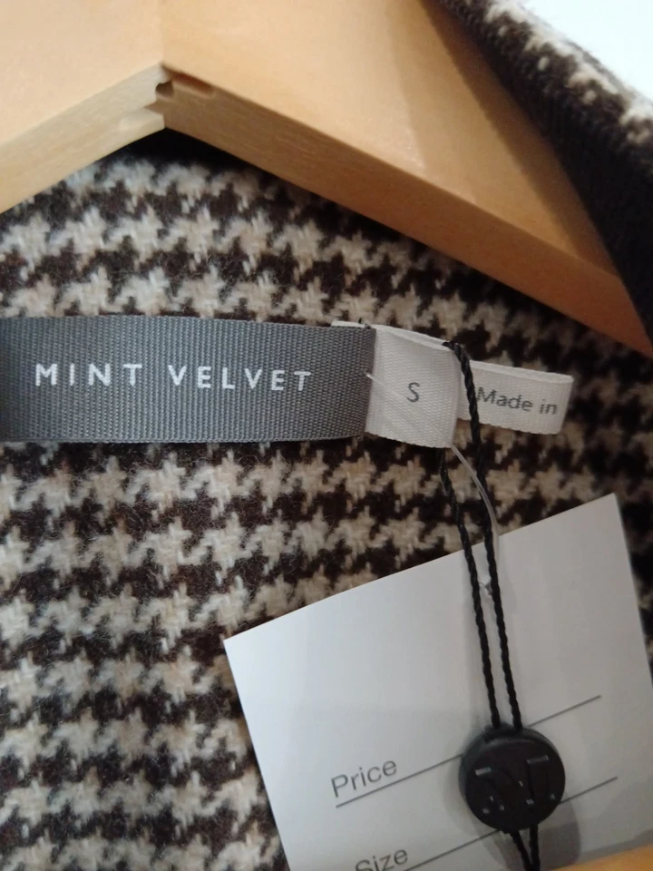 Mint Velvet Brown Check Military Jacket Women's S Gold Button Houndstooth BNWT - Image 4 of 4