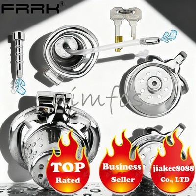 Hollow Shower Chastity Cage with Lock Stainless Steel Flat Chastity Device Male