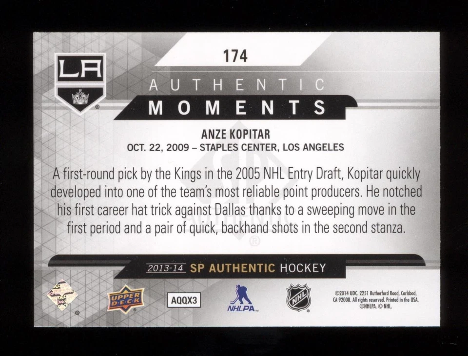 2013-14 UPPER DECK SP AUTHENTIC AUTHENTIC MOMENTS #174 ANZE KOPITAR - Image 2 of 2
