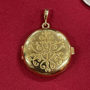 Authentic Antique Gold Plated Sterling Silver 925 Texture Line Design Round Locket Pendant
