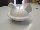 Vtg. Indiana White Milk Glass Chicken Hen on Nest Covered Bowl Candy Dish 7"