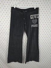 PINK Victoria's Secret Velour Sweatpants Rhinestone Give Love BLING Large Flared