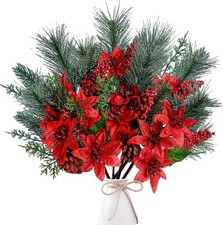 Artificial Christmas Poinsettia Picks 6-Pack Red