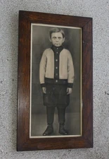 Antique 22 x 12 Charcoal Folk Art Drawing Boy Lad Knickers Canvas Back Primitive