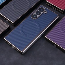 For Samsung Galaxy Z Fold6/5/4/3/Fold7 Carbon Fiber Texture Case Magnetic Cover