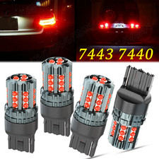 4x 7443 7440 LED Red Strobe Flash Blinking Brake Stop Tail Parking Light Bulbs