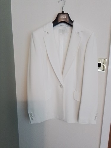 Mark's & Spencer Damen Einknopf Blazer Gr. 12 Komplett Gefüttert Weiß Neu