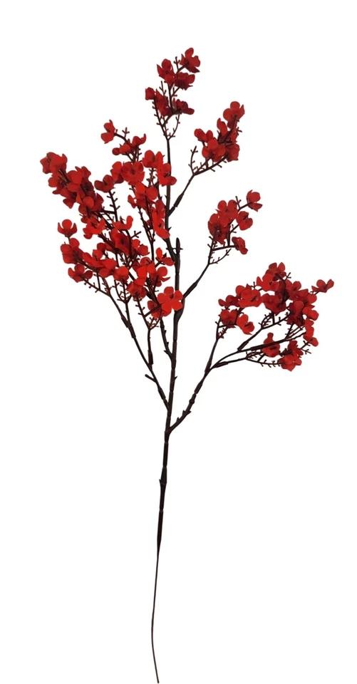 Flor de cerezo rojo artificial 5 tallos arreglo floral de seda para florero o hágalo usted mismo Cr Foto 2 de 4