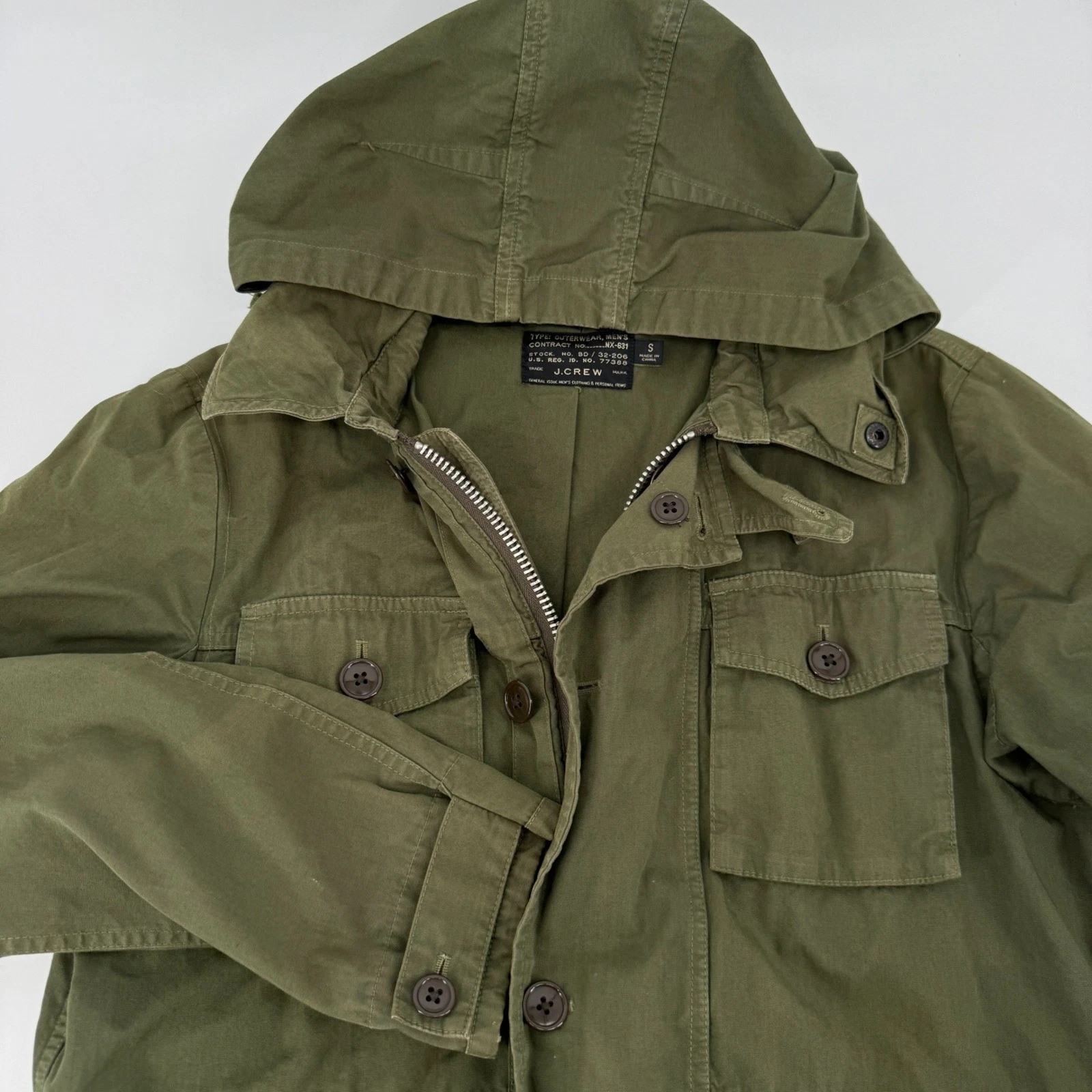 J.Crew Mens Field Jacket Army Green Utility Hooded Military Coat NX-631 Small - product detail image 3