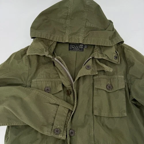J.Crew Mens Field Jacket Army Green Utility Hooded Military Coat NX-631 Small image 3