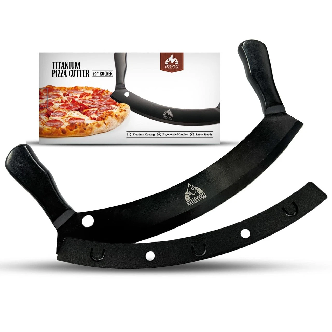 12-Inch Pizza Cutter Rocker Blade – Stainless Steel Mezzaluna Knife with Titaniu