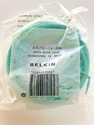 BELKIN COMPONENTS A3L791-14-GRN-S PATCH CABLE - RJ-45 (M) - RJ-45 (M) - 15 FT -
