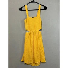 Forever 21 Yellow Cutout Mini Dress Womens Size Small Smocked Bodice Sleeveless