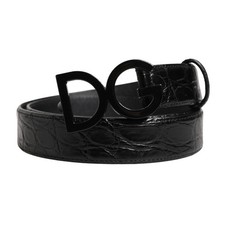 DOLCE & GABBANA Belt Men Black Exotic Leather Logo Buckle 95cm / 38in 1250usd