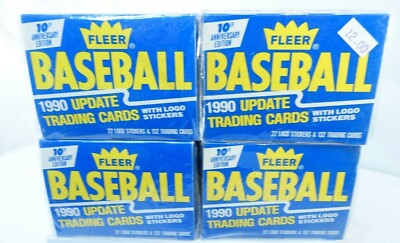 FOUR 1990 FLEER BASEBALL LOGO STICKERS & UPDATED TRADING CARDS SEALED