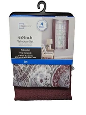 63-INCH WINDOW SET MAINSTAYS 4 PIECES DEEP BURGANDY 2 SHEER 2 PANELS - NEW