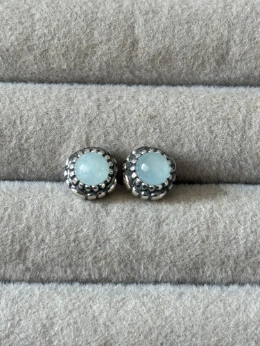 New Genuine Pandora March Birthstone Blue Aquamarine Stud Earrings 290543AQ - Picture 5 of 5