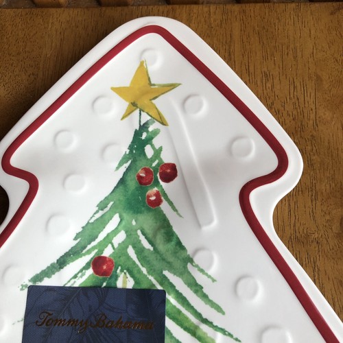 TOMMY BAHAMA Melamine Christmas Tree Shaped Platter Seasons Greetings 13.5” NWT - Picture 4 of 6
