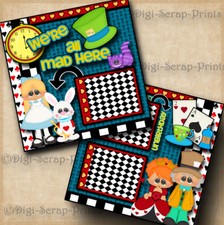 ALICE IN WONDERLAND 2 premade scrapbook pages paper piecing DIGISCRAP A0019