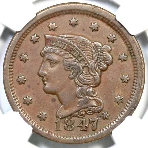 1847 N-31 R-5 NGC XF 45 LG/SM 7 Braided Hair Large Cent Coin 1c