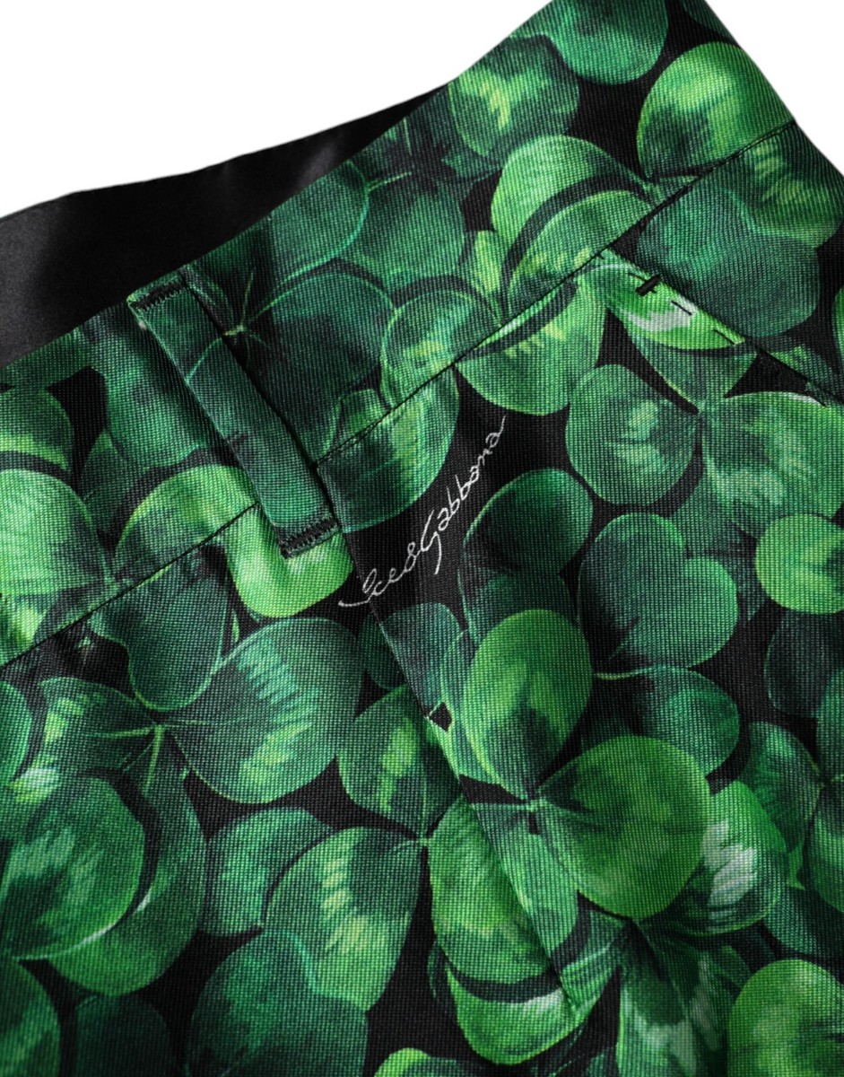DOLCE & GABBANA Pants Green Clover Silk Satin High Waist