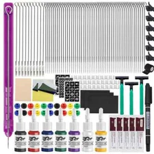 3D Hand Poke and Stick Tattoo Needle DIY Stick Poke Ink Needle Holder Makeup Set