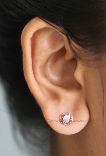 0.37 Ct Round Salt And Pepper Diamond Earring 14K Rose Gold Engagement Earring - Picture 2 of 10