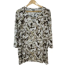 Jm Collection Knit Top Womans XL  Geometric Embroidery Sequin 3/4 Sleeve Office