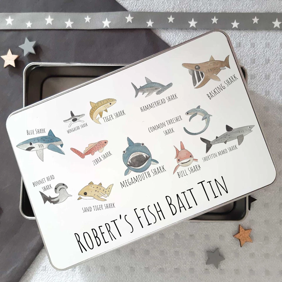 Personalised Shark Tin, Treat tin, Word cards Tin, Birthday Boys Gift Idea - Image 3 of 4