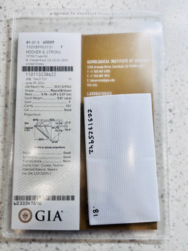 GIA Certified Round Cut .81 Carat VS1 F Loose Natural Earth Mined Diamond - Picture 6 of 6
