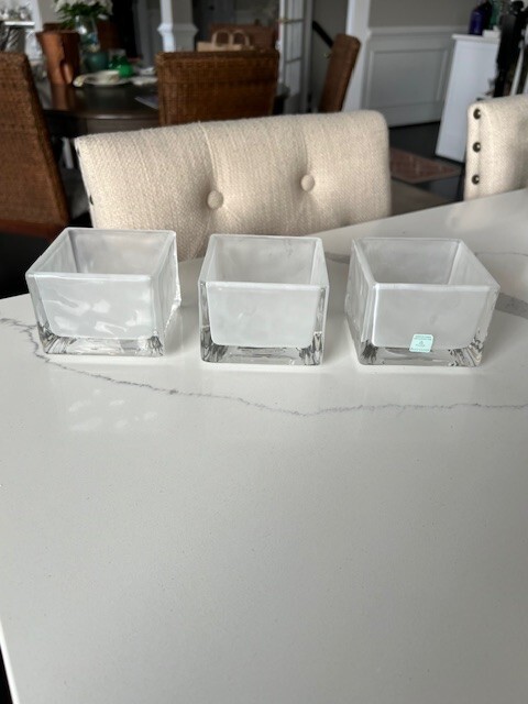 PartyLite Frosted Glass Square 3.5" Votive Tealight Candle Holders Set of 3  