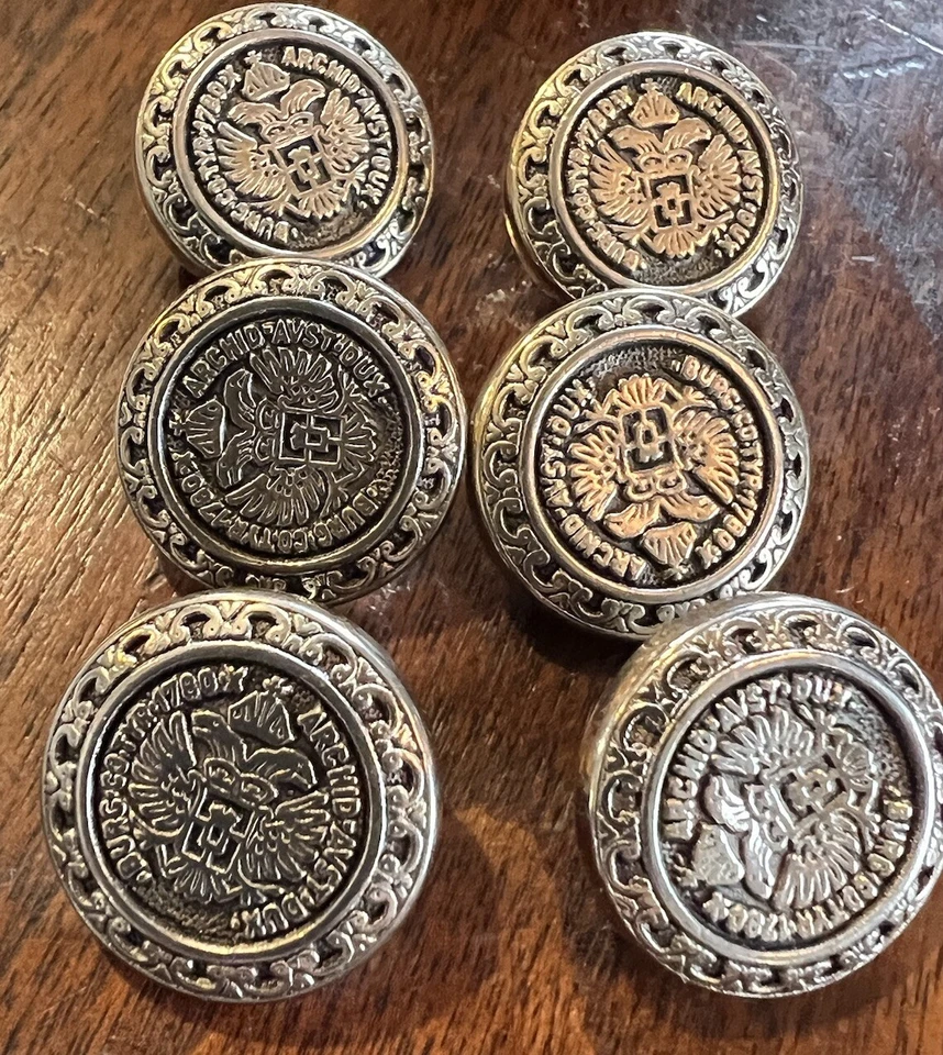 Burg Co Tyr 1780 X Archid Avst Dux Silver Color Button Eagle Sew Six VTG GUC - Image 2 of 4