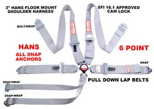 Snap In 6 Point Racing Harness Hans Shoulders Sfi 16.1 Gray