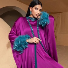 Women Muslim Open Kaftan Long Dress Set Abaya Dubai Kimono Elegant Robe Gown
