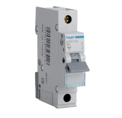 Hager 16A MCB B16 16 Amp MTN116 Type B Single Pole Miniature Circuit Breaker