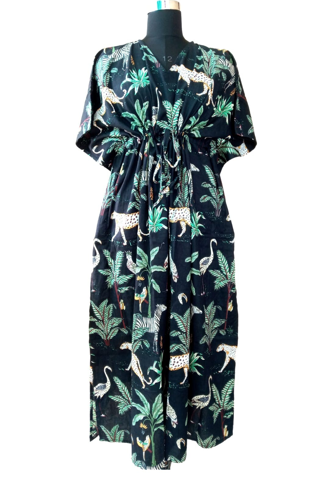 Vintage Indian Cotton Long Beach Maxi Kaftan Dress Kimono Caftan One Size