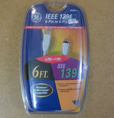 GE IEEE 1394 6 Pin to 4 Pin Cable 6FT HO9700 Camcorder or A/V Device Windows MAC
