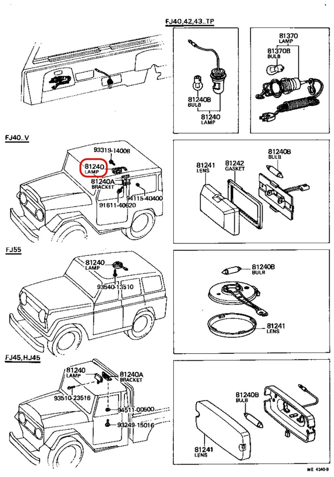 Conjunto de lámpara de luz domo interior genuina Toyota Land Cruiser FJ40 1974-1982 Foto 3 de 4