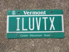 2015 Vermont I LUV TX Vanity License Plate I Love Texas