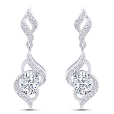 Swirl Dangle Drop Earrings Oval Round Cut Cubic Zirconia 925 Sterling Silver