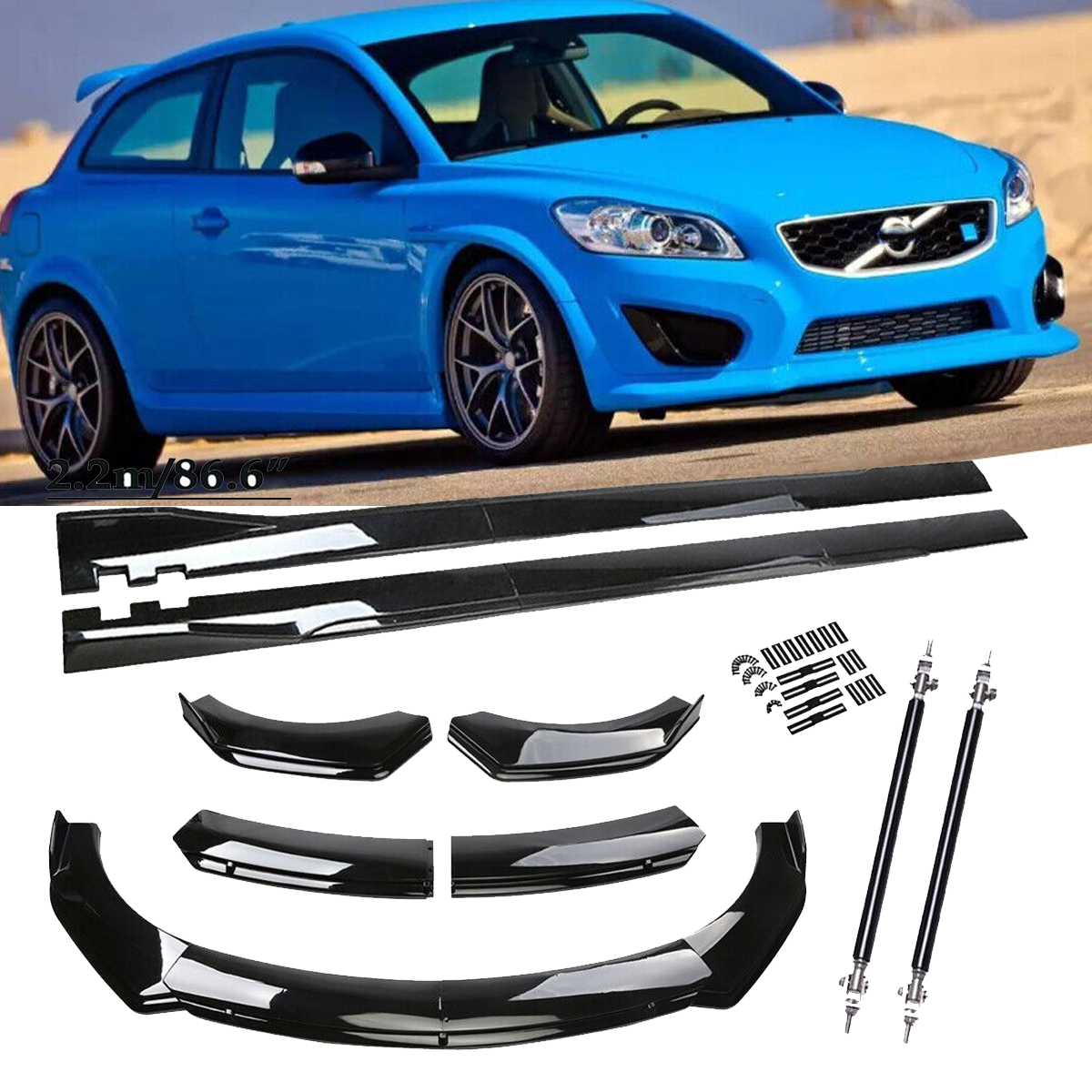 Volvo C30 C40 C70 Glossy Black Front Bumper Lip Spoiler Body Kit