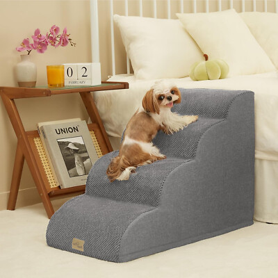 High Density Foam Curved Dog Stairs for High Beds 4-Step Dog