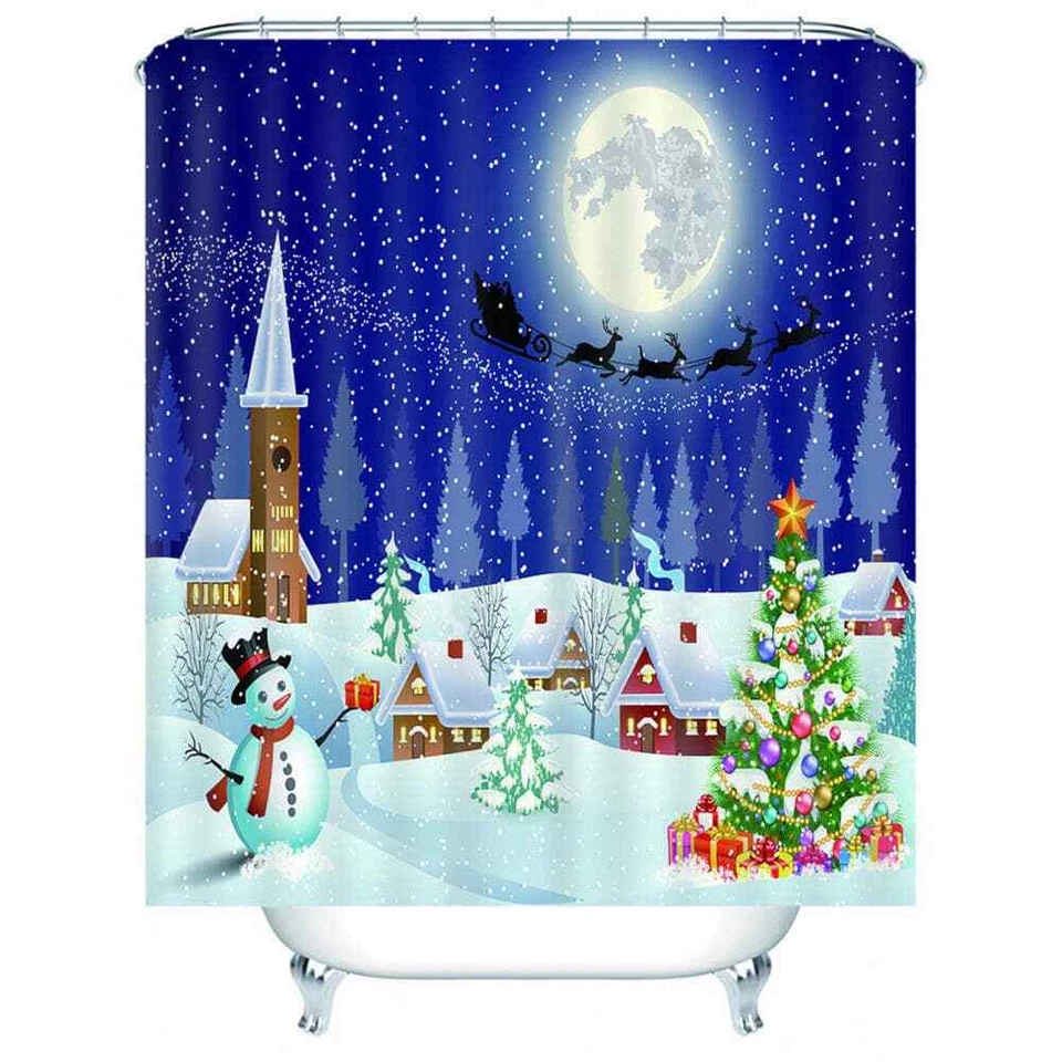 Cortina de ducha romántica de Navidad para decoración de baño de tela impermeable Foto 3 de 4